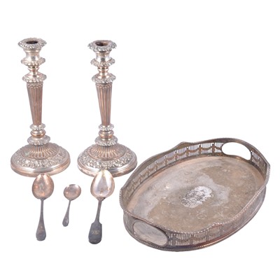 Lot 163 - Collection of silver plate including set of three matching candlesticks