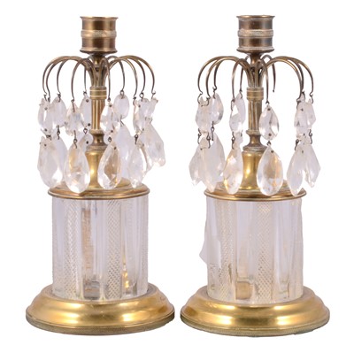 Lot 15 - Pair of Regency cut glass and brass candlestands