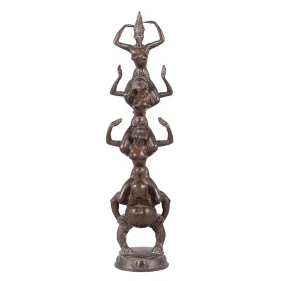 Lot 118 - Emil Hub, a patinated bronze human pyramid sculpture