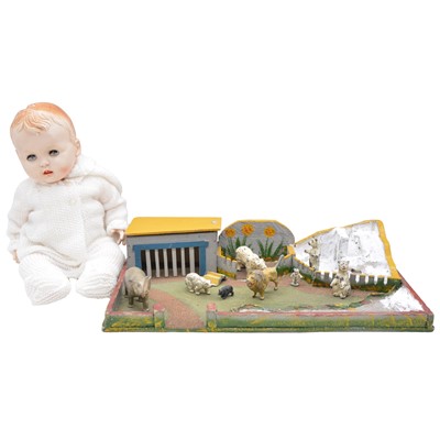 Lot 277 - Lead animal figures, wooden zoo and Rosebud doll