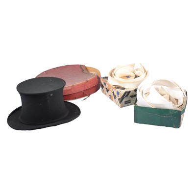 Lot 164 - A collapsible top hat and collection of white collars.