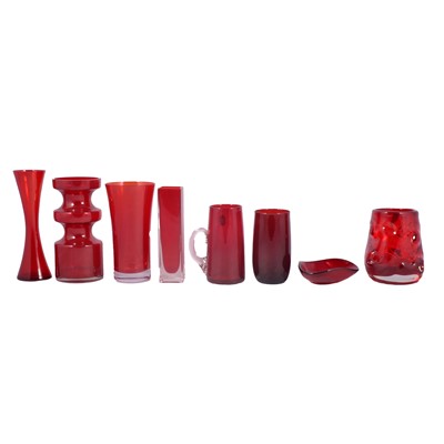 Lot 30 - Collection of mid-century art glass, ruby colourway