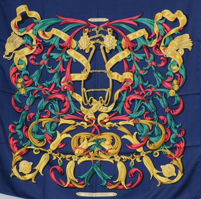 Lot 445 - Henri d'Origny for Hermes - Le Mors "A La Conetable" silk scarf, boxed