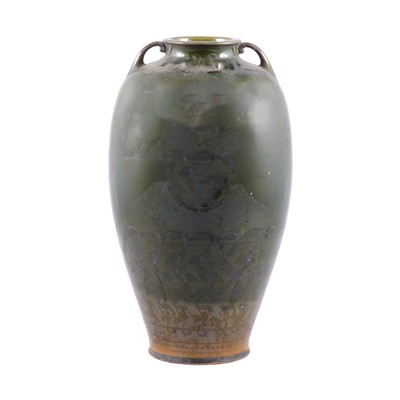 Lot 88 - Japanese pottery vase, silver painted decoration