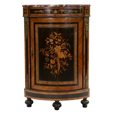 Lot 311 - French ebonised and walnut marquetry freestanding corner cupboard