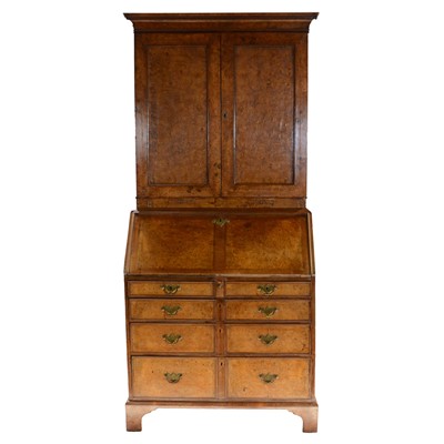 Lot 312 - Early George III walnut and burr walnut bureau bookcase