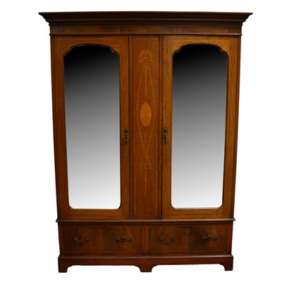 Lot 478 - Edwardian inlaid mahogany double wardrobe