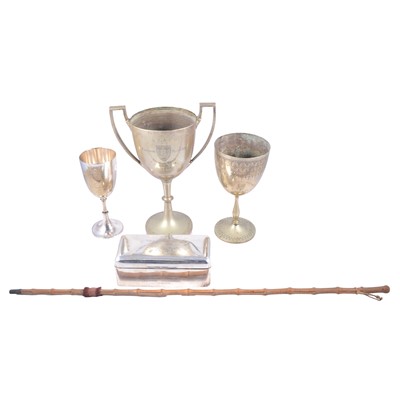 Lot 179A - Rowing interest: a silver representation cigarette box, 1896, and other sporting trophies