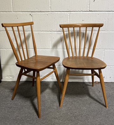 Lot 407 - Ercol, set of five dining chairs and two associated chairs