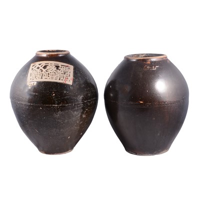 Lot 160 - Near pair of large modern Chinese stoneware ovoid vases