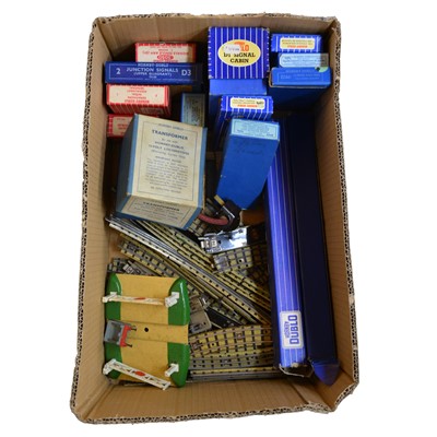 Lot 236 - Sixteen OO gauge freight wagons and passenger coaches, Hornby Dublo track, etc
