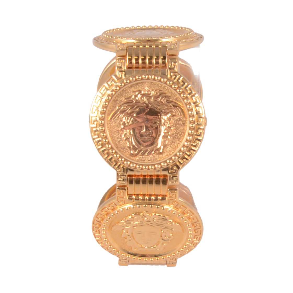 Lot 291 - Gianni Versace - a Medusa Coin gold-plated quartz bracelet wristwatch.
