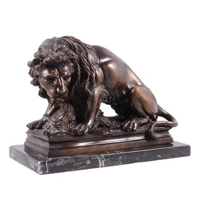 Lot 90 - Follower of Antoine-Louis Barye, reproduction bronze model of a lion and boar