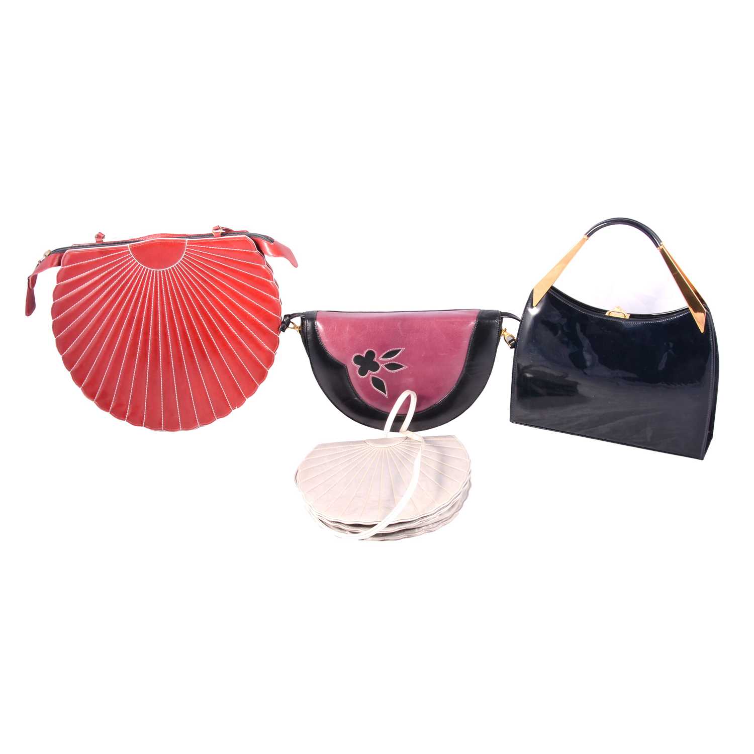 Lot 193 - Clive Shilton Princess Diana bag, smaller shell bag and other colourful vintage handbags.