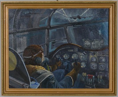 Lot 4 - Colin Urry, Arthur Harris in a Lancaster cockpit under night fire