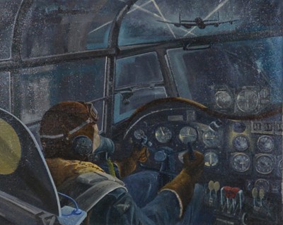 Lot 4 - Colin Urry, Arthur Harris in a Lancaster cockpit under night fire