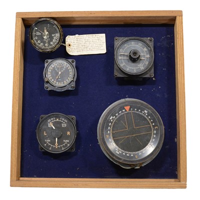 Lot 5 - Four WWII aircraft cockpit instruments, and EMI altimeter indicator