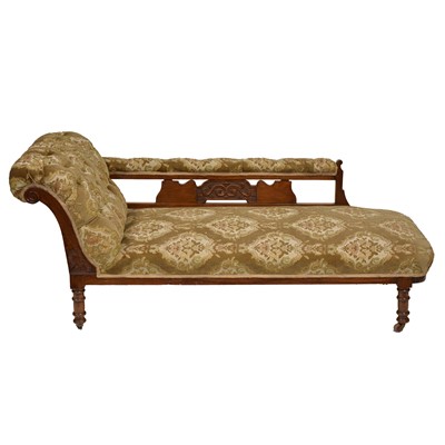 Lot 438 - Edwardian walnut chaise longue and a pair of easy chairs