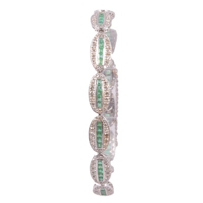 Lot 217 - An Art Deco style emerald and diamond bracelet.