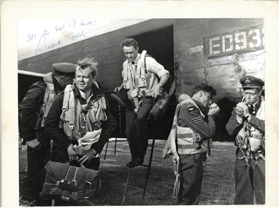 Lot 16 - Dambusters / 617 Squadron interest; two signed actor photographs, beret, badges, etc.