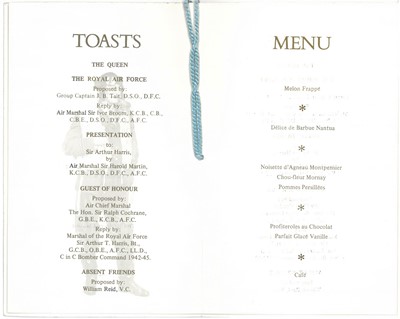 Lot 17 - Royal Air Force Bomber Command Reunion Dinner signed menu