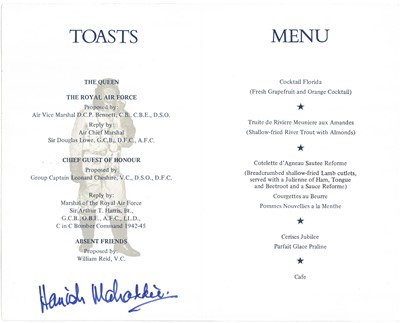 Lot 18 - Royal Air Force Bomber Command Reunion Dinner signed menu