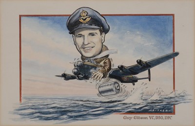 Lot 33 - Ken Aitken, Guy Gibson, VC, DSO, DFC, watercolour