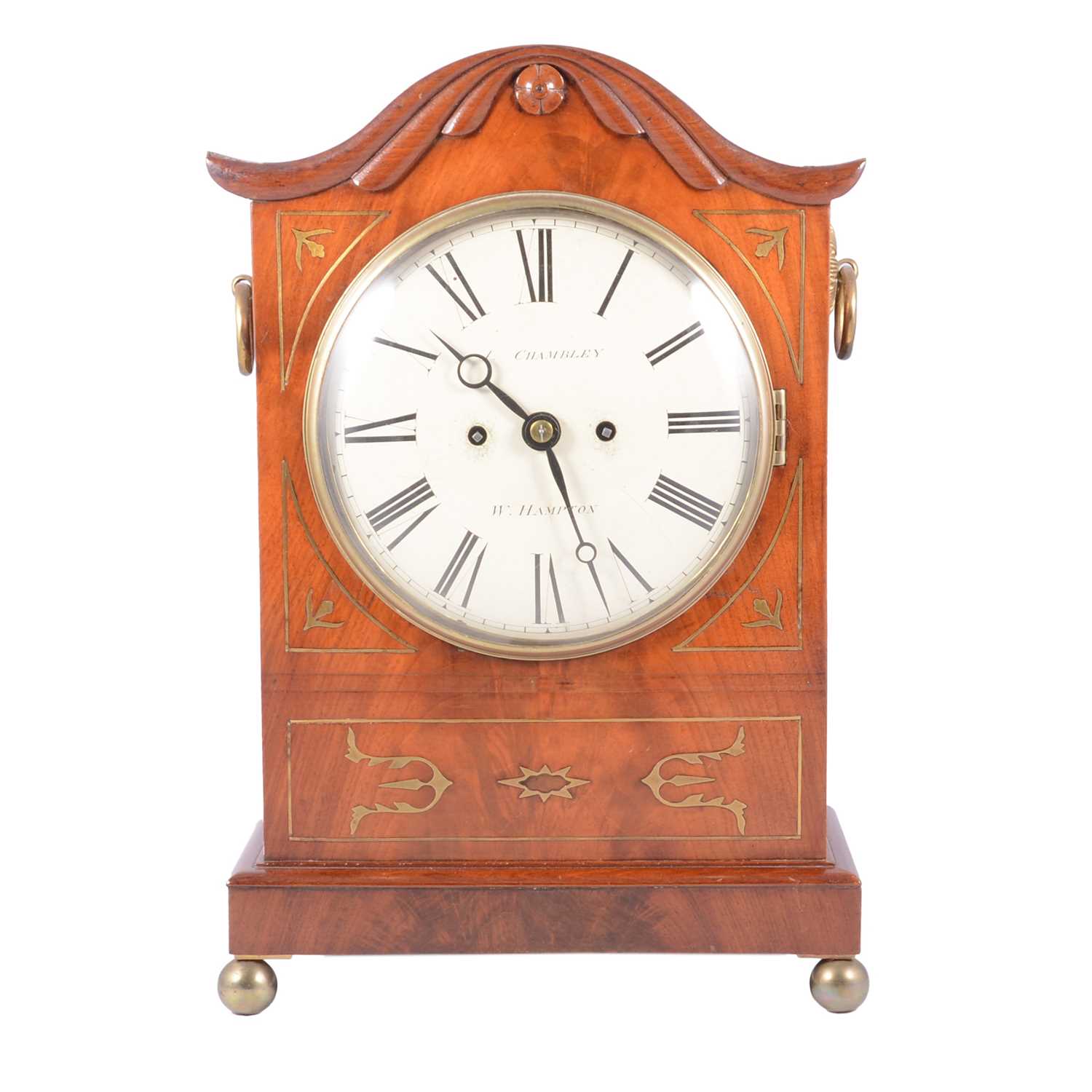 Lot 138 - Regency mahogany mantel clock, signed J