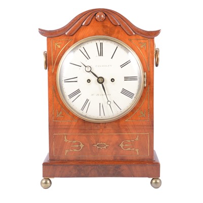 Lot 138 - Regency mahogany mantel clock, signed J Chambley, W. Hampton