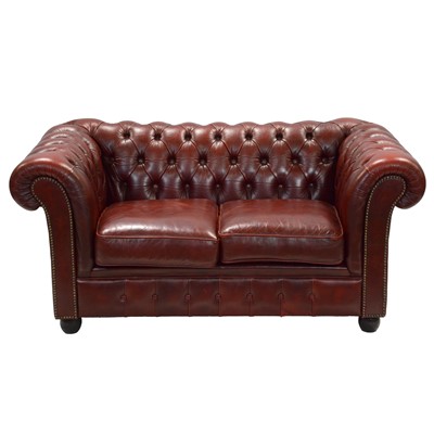 Lot 360 - Modern red leather Chesterfield sofa