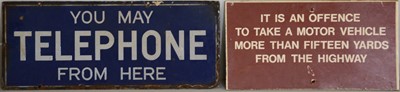 Lot 157D - Vintage enamel 'YOU MAY TELEPHONE...' sign, and another