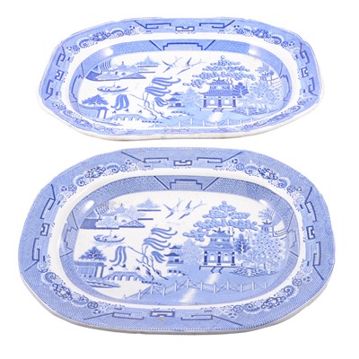 Lot 14 - Two blue and white meat dishes.