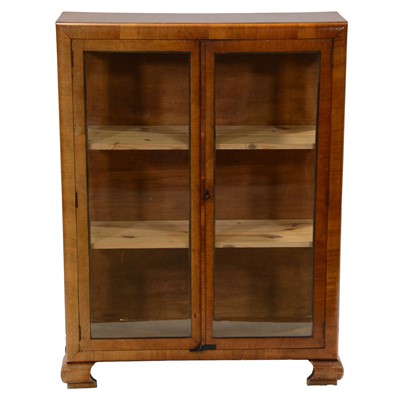 Lot 398 - Walnut veneered glazed bookcase