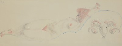 Lot 362 - Henry Bird, Reclining nude with ram's head