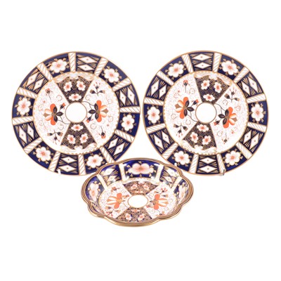 Lot 7 - Royal Crown Derby Imari pattern lobed bowl and two dishes.