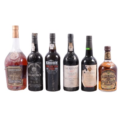 Lot 132 - Six bottles of assorted vintage port, cognac, and whisky