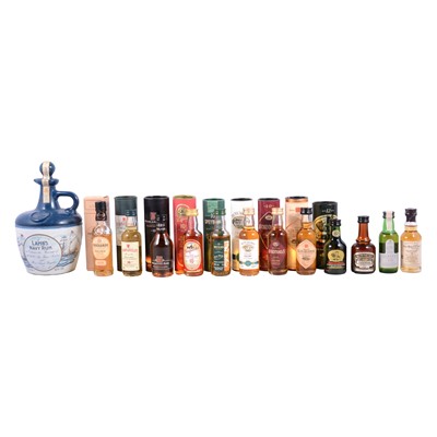 Lot 140 - Lamb's Navy Rum decanter and collection of whisky miniatures