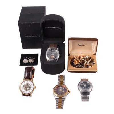 Lot 1067 - Four gentlemen's wristwatches and a collection of cufflinks.