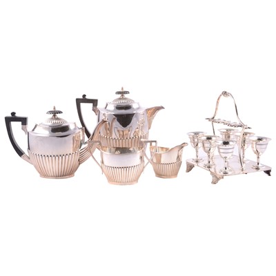 Lot 213 - An Asian white metal milk and sugar bowl, plated cruets, tea/coffee set, vases, condiments etc.