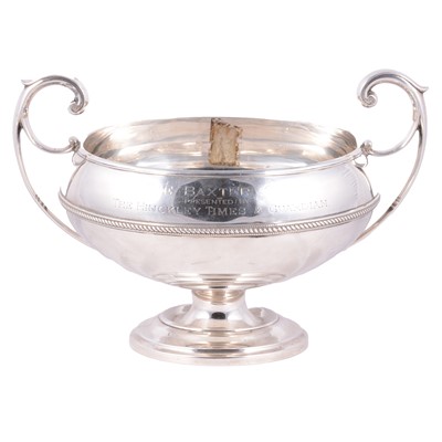 Lot 315 - Silver twin-handled pedestal trophy cup, maker's mark rubbed, Sheffield 1924.