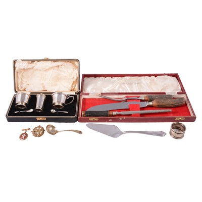 Lot 258 - Silver condiment set, carving set, sundry plated ware