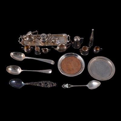 Lot 256 - Collection of miniature silver tea and coffee ware, with a tray, etc.