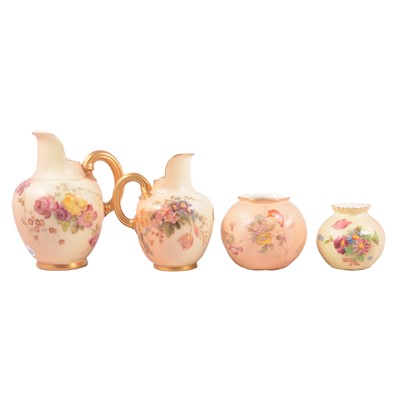 Lot 24 - Four Royal Worcester blush ivory ewers and vases