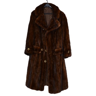 Lot 184 - Long dark mink coat with feature buttons and narrow pelt fur cape.