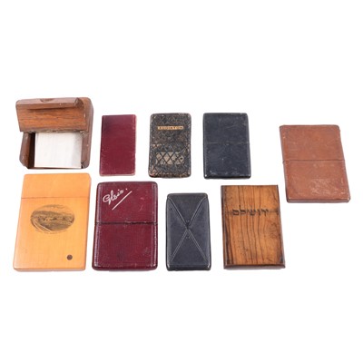 Lot 312 - Six leather card / slip cases; three wooden card cases