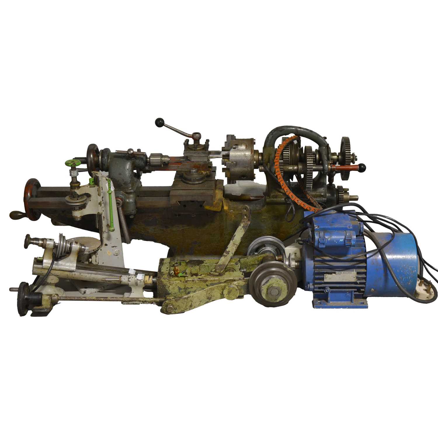Lot 422 - Modellers lather, clock makers lathe, lathe accessories and a bench grinder