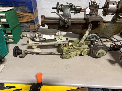 Lot 422 - Modellers lather, clock makers lathe, lathe accessories and a bench grinder