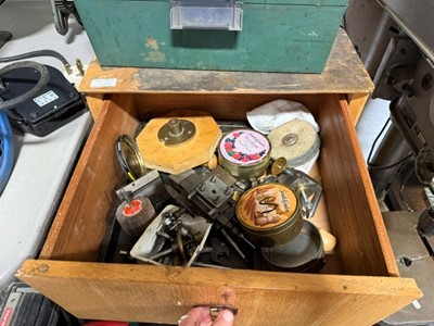 Lot 422 - Modellers lather, clock makers lathe, lathe accessories and a bench grinder