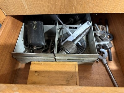 Lot 422 - Modellers lather, clock makers lathe, lathe accessories and a bench grinder
