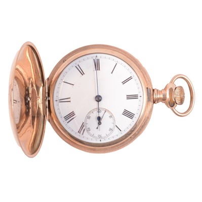 Lot 1080 - A gold-plated full hunter pocket watch.